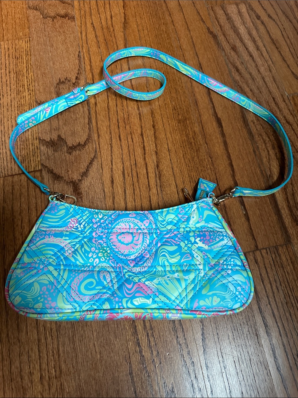 Aldo Turquoise & Aqua Patterned Quilted Crossbody Bag